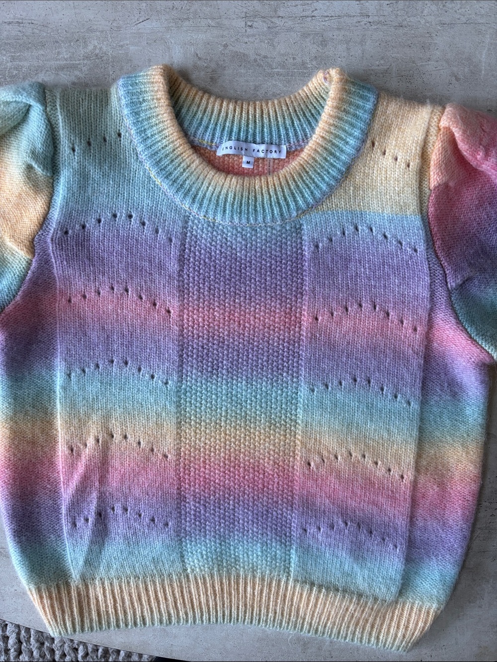 English Factory Pastel Rainbow Short Sleeve Knit Sweater - Multicolor Medium